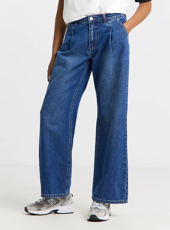 SIMPLY BE Pleat Detail Wide Leg Jeans 28R